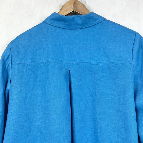 JM Collection‎ Women Jacket 16 Linen Blue 3/4 Sleeve Coastal Classic Boxy READ - Picture 4 of 9